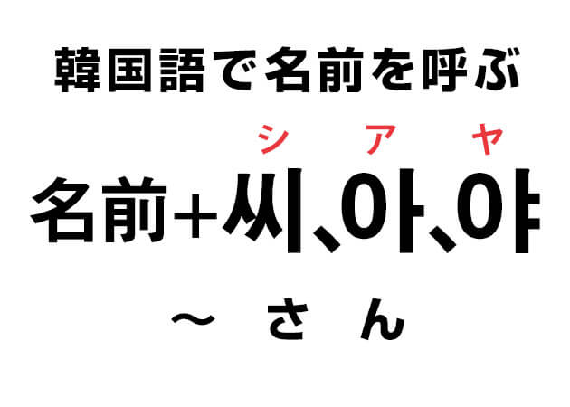 韓国語で名前を呼ぶときの「〜씨 シ」「〜아 ア」「〜야 ヤ」