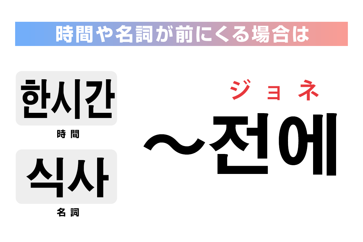 時間や名詞が前にくる場合は「전에」