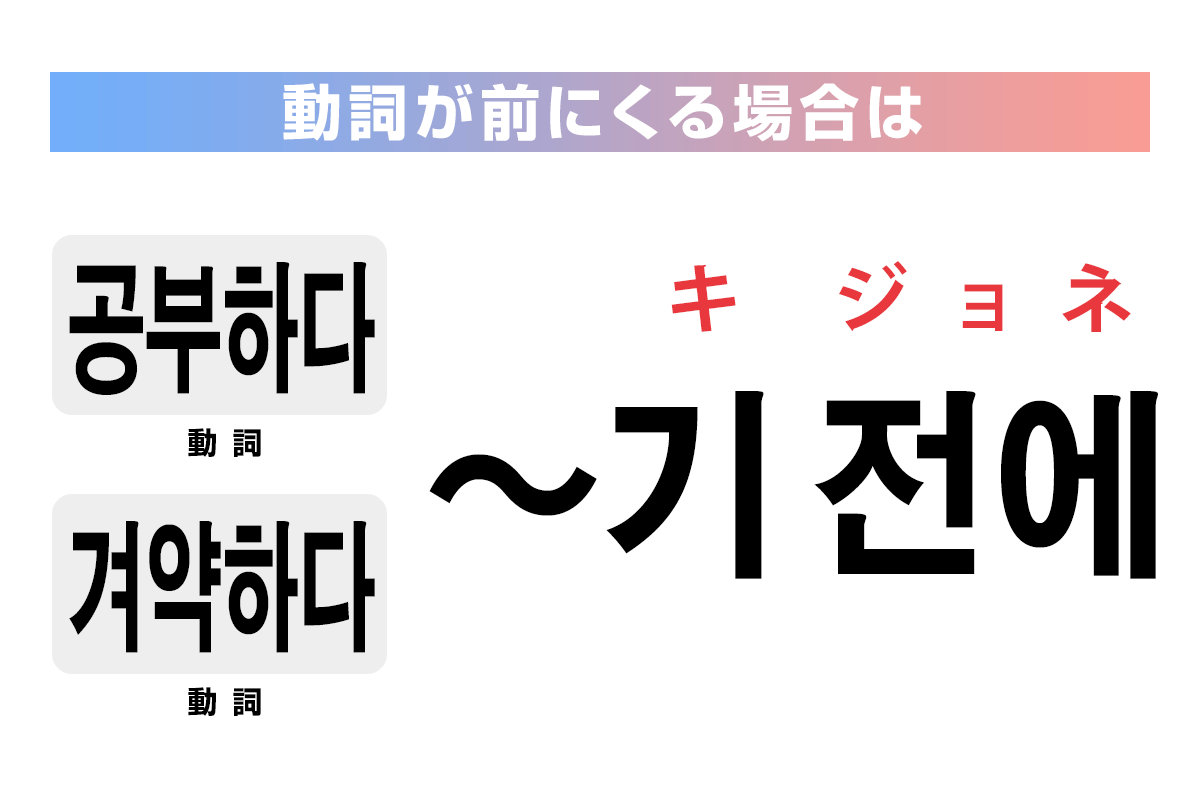 動詞が前にくる場合は語幹+「기 전에」