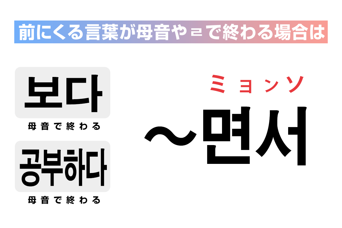 前にくる言葉が母音やㄹで終わる場合は「면서」