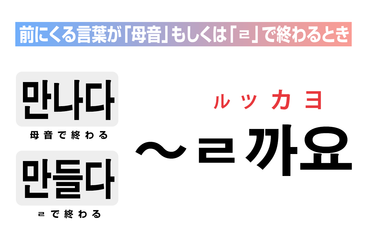 前にくる言葉が「母音」もしくは「ㄹ」で終わるときは「ㄹ까요」