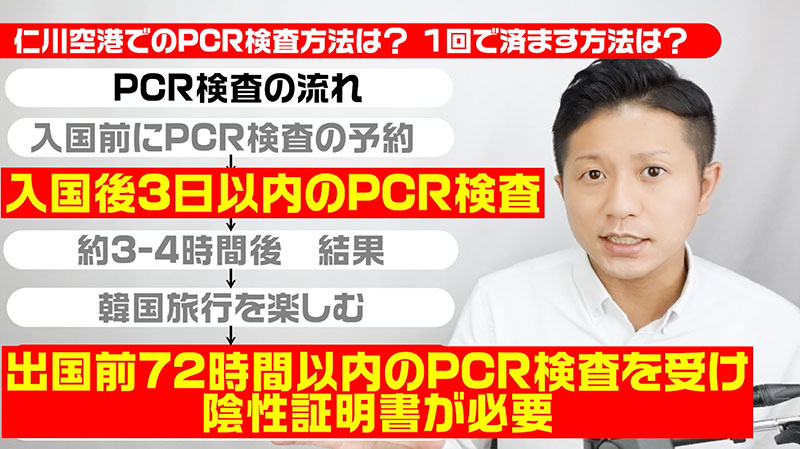 入国後3日以内と出国前72時間以内にPCR検査を受ければ1回で済む